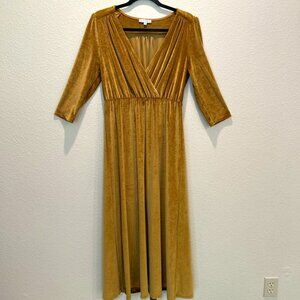 Baltic Born Sofia Dress Long Sleeve Wrap Dress Midi Velvet Yellow Gold Large